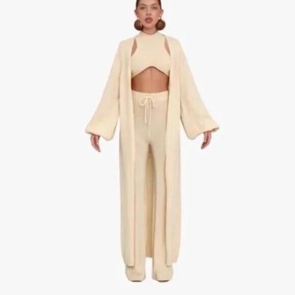 NWT | Andrea Iyamah Resortwear Ally Knit Long Cardigan in Cream S/M - Picture 2 of 12